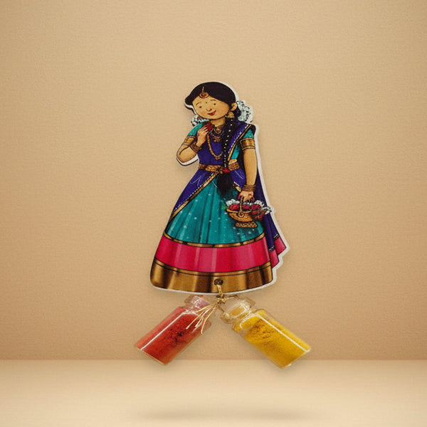 Traditional South Indian Half Saree Favor with Haldi | Kumkum Vials
