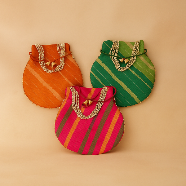 Potli Stripe Bag | Traditional Drawstring Pouch with Colorful Stripes | Ideal for Gifting, Return Favors & Festive Use
