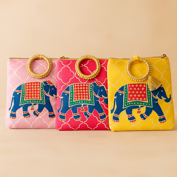 Elephant Design Bangle Handle Bag | Ethnic Potli Bag with Round Handles | Perfect for Weddings, Gifting & Festive Occasions