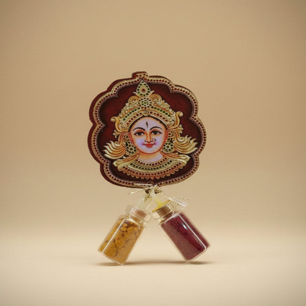 Auspicious Goddess Amman Decorative Hanging | Traditional Favor with Haldi & Kumkum Glass Vial