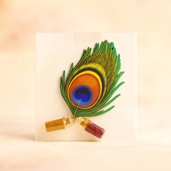 Peacock Feather Kumkum Set | Traditional Indian Pooja Essentials | Decorative Kumkum Container | Gift for Festivals & Weddings