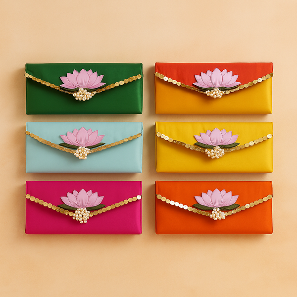 Big Lotus Pouch | Elegant Drawstring Gift Pouch with Lotus Design | Ideal for Weddings, Return Gifts & Festive Use
