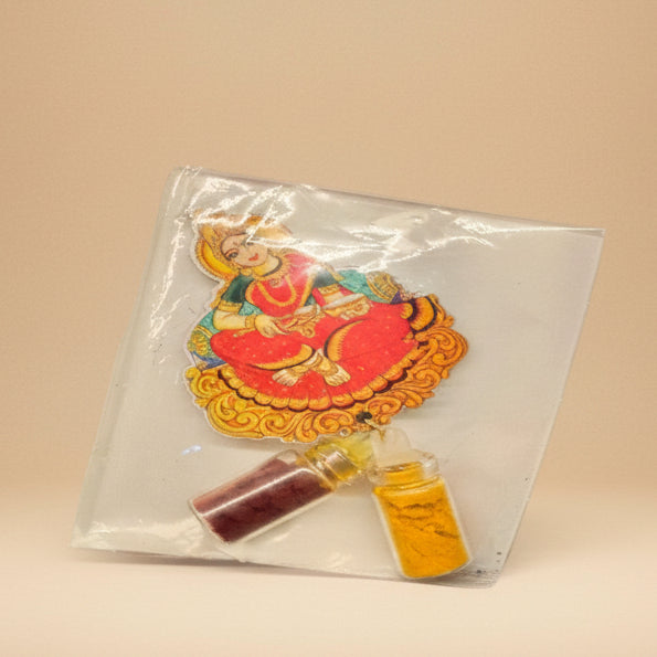 Divine Goddess Annapoorani Decorative Hanging | Traditional Favor with Haldi & Kumkum Glass Vials