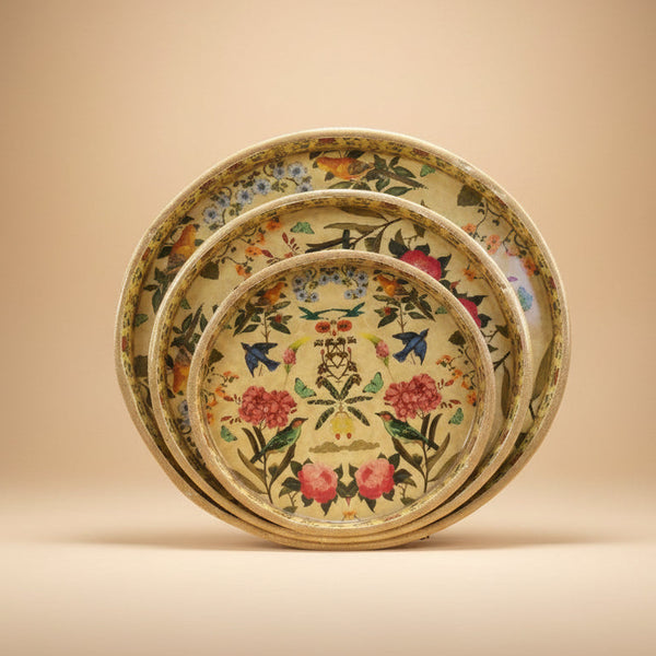 Normal Small Tray  | Vintage Botanical Birds Nesting Trays - Set of 3