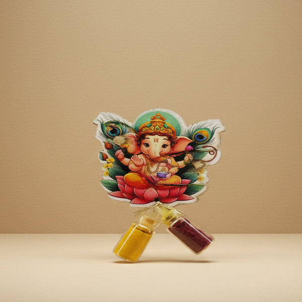 Auspicious Lord Ganesha Decorative Hanging | Traditional Favor with Haldi & Kumkum Glass Vials