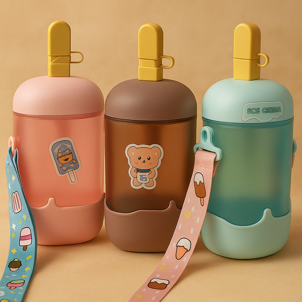Ice Cream Bottle | Cute Dessert-Themed Water Bottle for Kids | Leakproof, Portable & Durable
