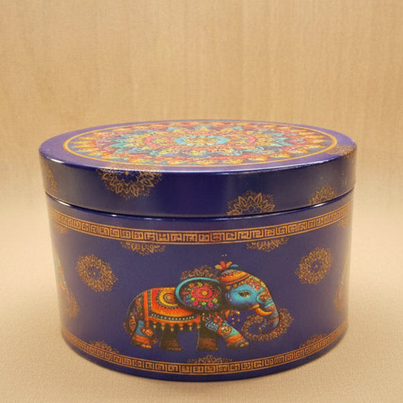 Premium Royal Elephant Festive Tin Box | Luxury Oval Keepsake Organizer & Dry Fruit Gifting Case