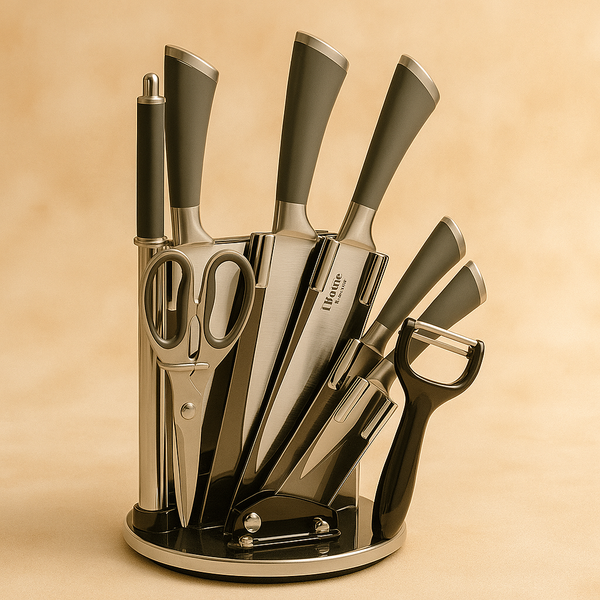 9 Pcs Knife Set with Stand | Stainless Steel Kitchen Knife Collection | Ideal for Chopping, Slicing, Dicing & Peeling