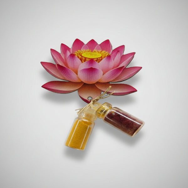 Lotus Wooden Favor with Haldi | Kumkum Vials