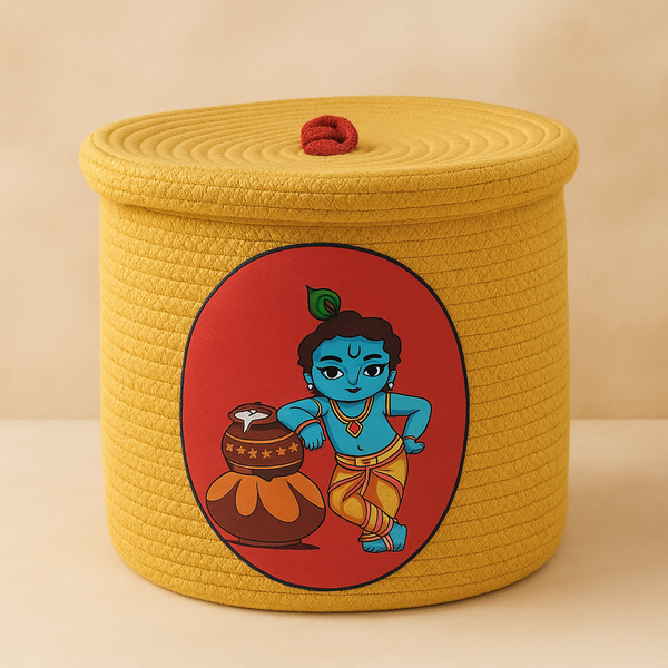 Krishnan Storage Bag for Kids | Cute Lord Krishna Design | Foldable Organizer | Ideal for Toys, Books & Clothes