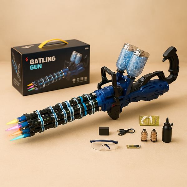 Toy Gatling Gun – Battery Operated Rotating Barrels with Lights & Sound | Rapid-Fire Foam Dart Shooter for Kids | Safe, Non-Lethal Action Playset