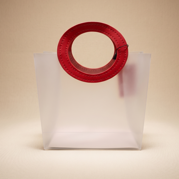 Minimalist Frosted Gift Tote Bag with Circular Red Ring Handles