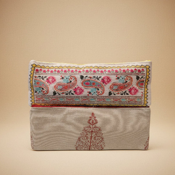 Traditional Paisley | Tree of Life Printed Jute-Blend Foldover Clutch Pouch