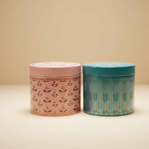 3x4" Premium Fancy Tin Canisters with Geometric Gold Accents