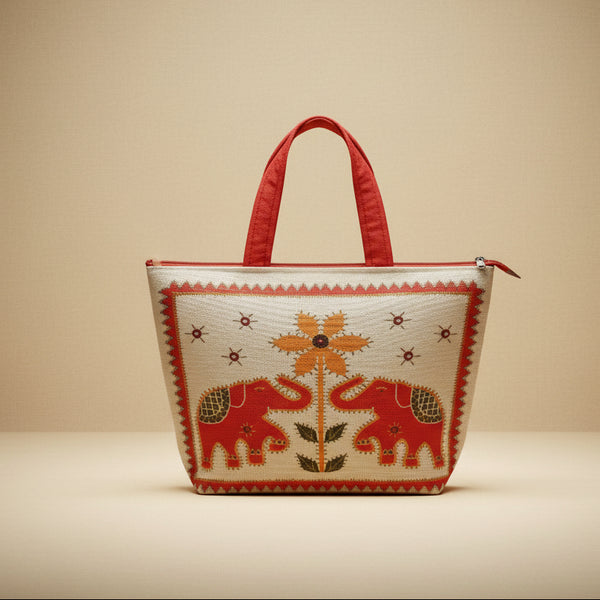 Digital Print Jute Pooja Bags –| Traditional Elephant Motif Thamboolam Gift Tote