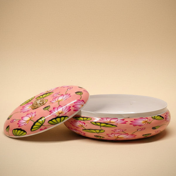 Royal Lotus Pond Pink Matki Jar | Luxury Festive Decorative Gift Box with Crystal Knob