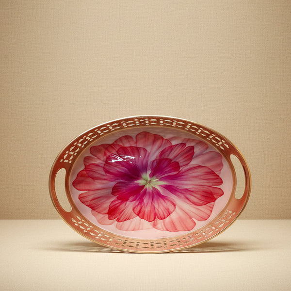 6" Premium Rose Gold Filigree Flower Tray | Oval Decorative Vanity & Return Gift Platter