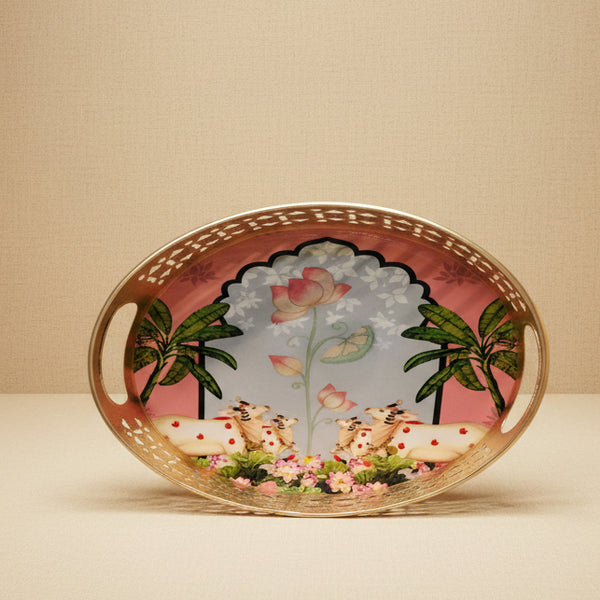 6x4" Premium Gold Filigree Komatha Pichwai Tray | Traditional Oval Return Gift Platter