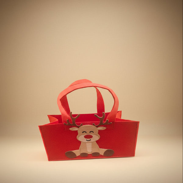 Festive Red Felt Reindeer Holiday Gift Basket | Tote Bag