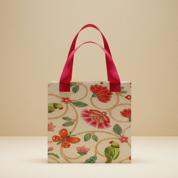 Premium Kalamkari Print Gift Tote | Luxury Fabric Thamboolam Bag with Magenta Pink Handles