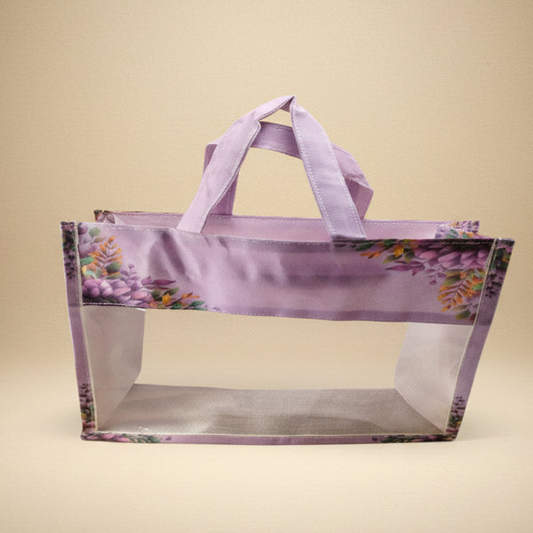 Pastel Lavender Floral Mesh Tote Bag | Structured Fabric Handles