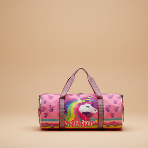 Magical Rainbow Unicorn Cylinder Duffle Bag | Pink Barrel Sports Tote for Kids