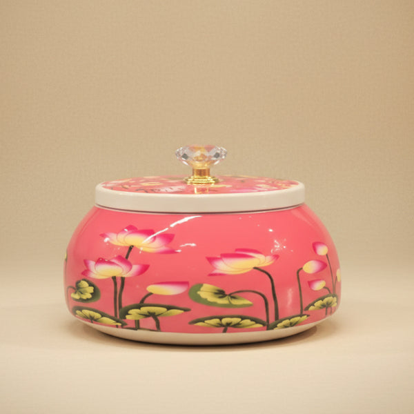 Royal Lotus Pond Decorative Utility Jar with Crystal Knob | Vibrant Pink
