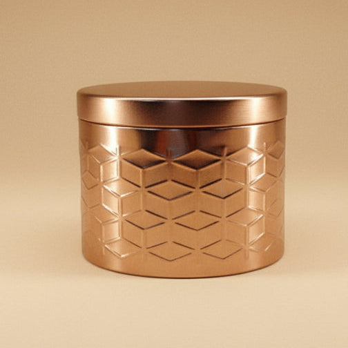 Rose Gold Geometric Embossed Metal Tin with Flush Lid