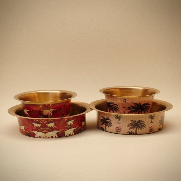 Premium Printed Brass Urli Bowls | Luxury Nested Gifting Platter & Festive Decor Bowls